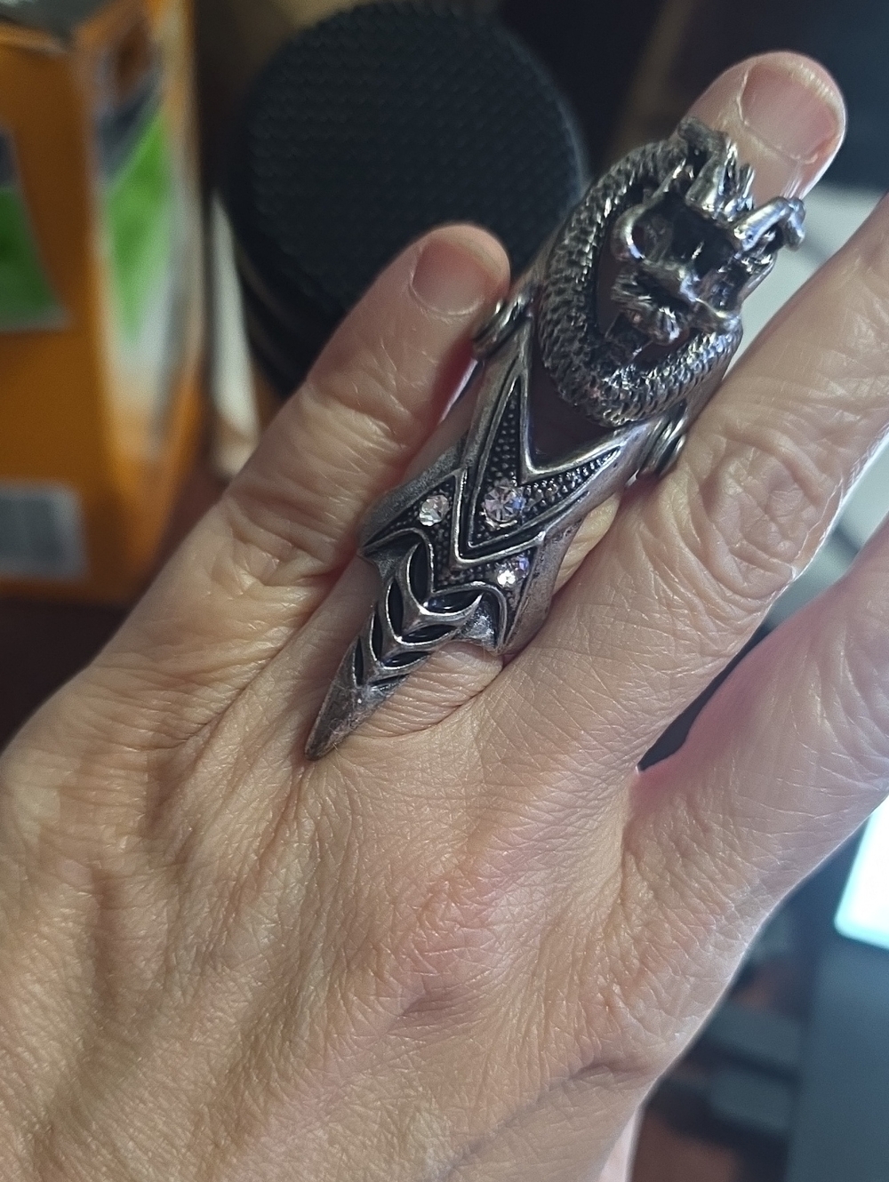 Goth Silver Tone Dragon Armor Midi Ring - Accessories ( Size 7 - 7.5)